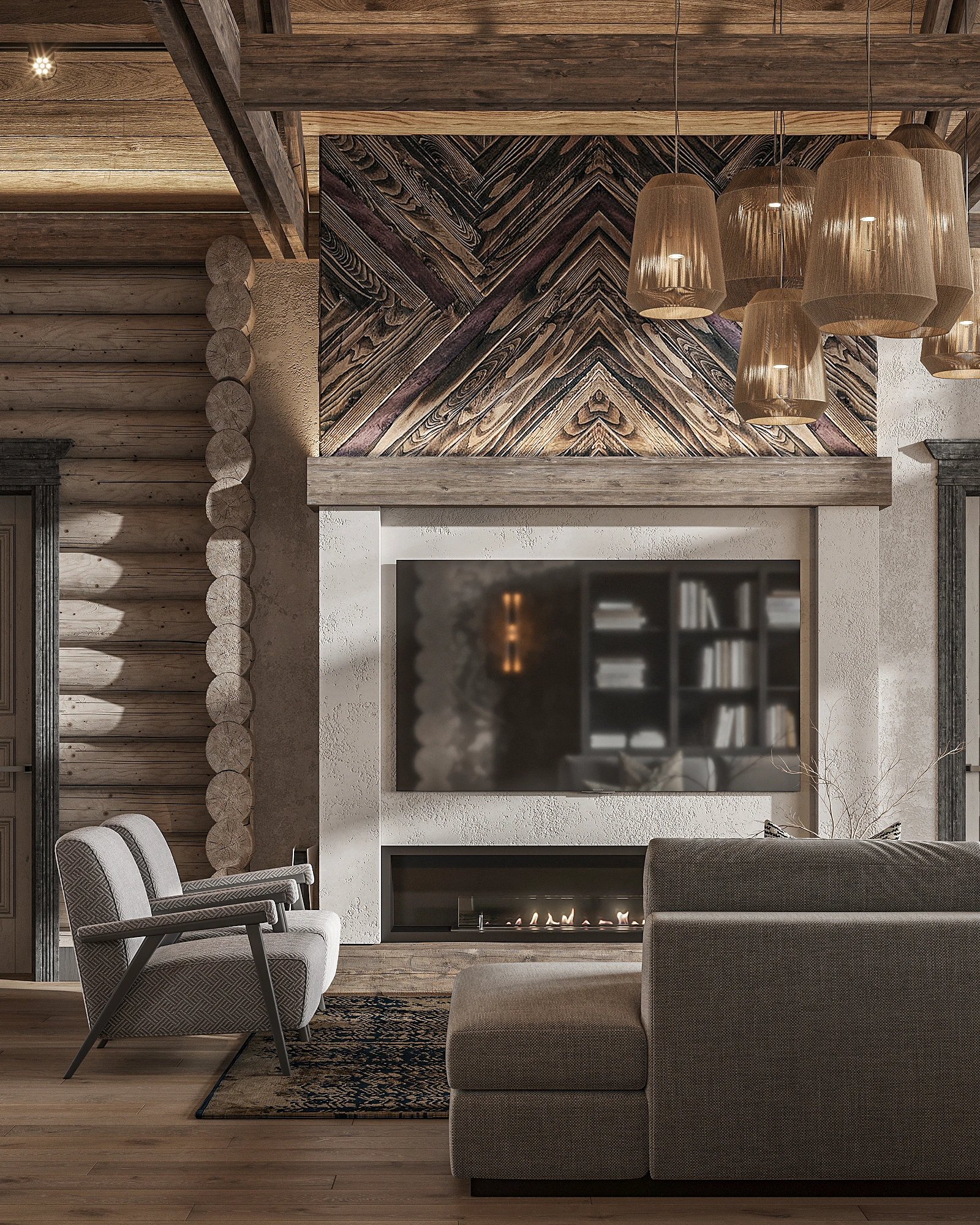 Гостиная — Дом из бревна и бруса 129,15 м²