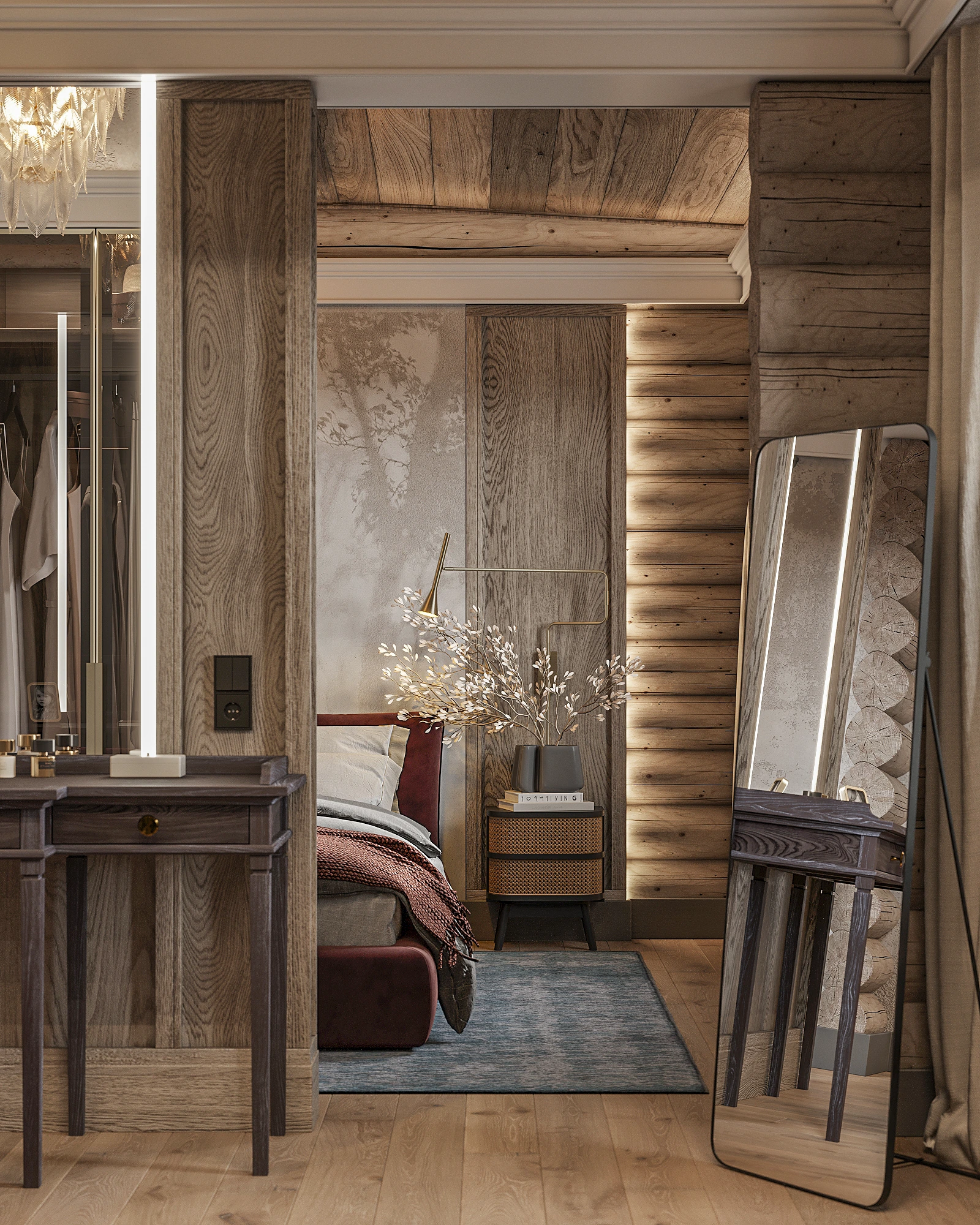 Спальня — Дом из бревна и бруса 129,15 м²